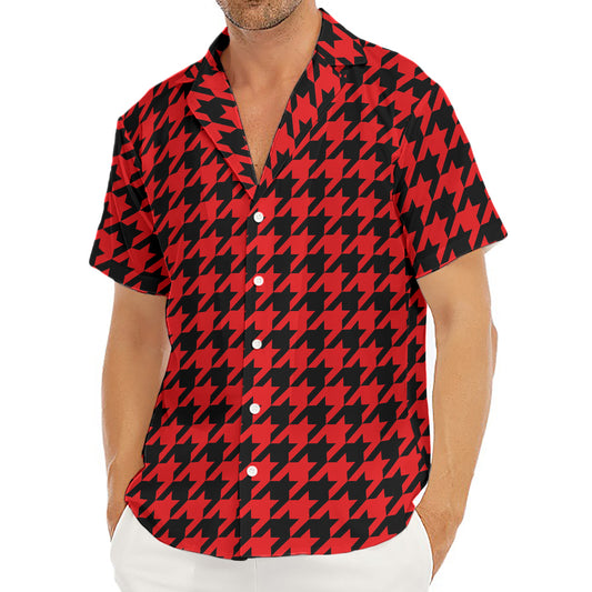 Red And Black Houndstooth Pattern Print Men's Deep V-Neck Shirt