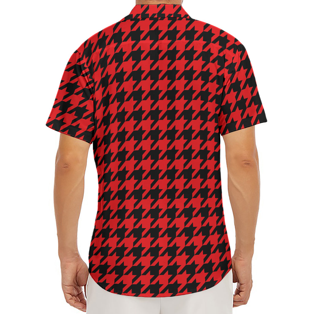 Red And Black Houndstooth Pattern Print Men's Deep V-Neck Shirt