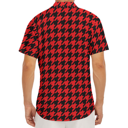 Red And Black Houndstooth Pattern Print Men's Deep V-Neck Shirt
