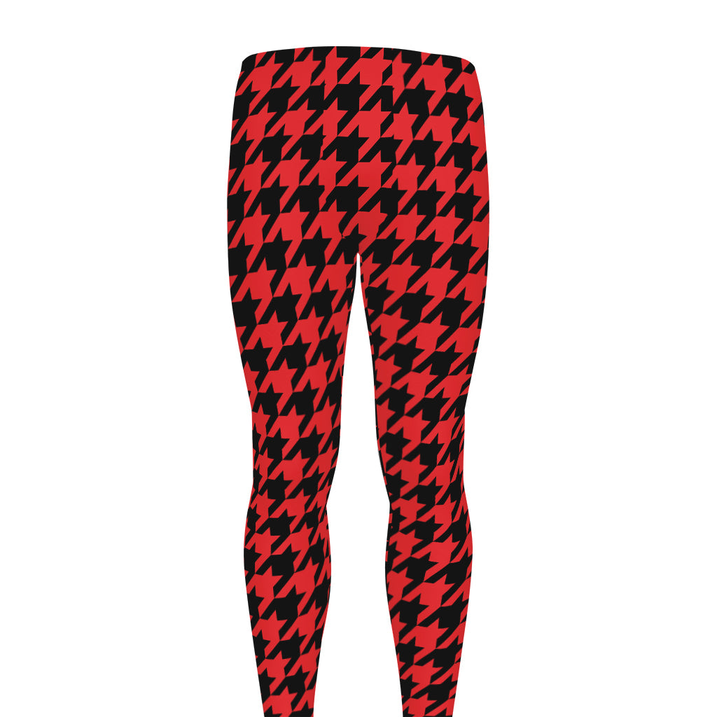 Red And Black Houndstooth Pattern Print Men's leggings