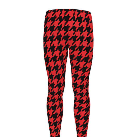 Red And Black Houndstooth Pattern Print Men's leggings