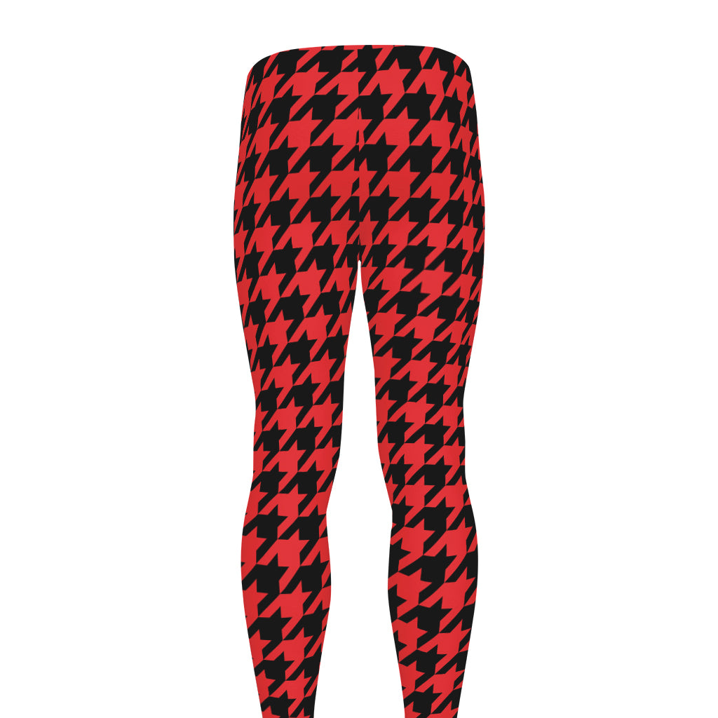 Red And Black Houndstooth Pattern Print Men's leggings