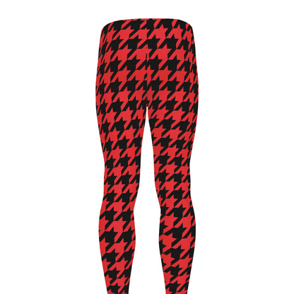 Red And Black Houndstooth Pattern Print Men's leggings