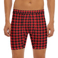 Red And Black Houndstooth Pattern Print Men's Long Boxer Briefs