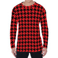Red And Black Houndstooth Pattern Print Men's Long Sleeve T-Shirt