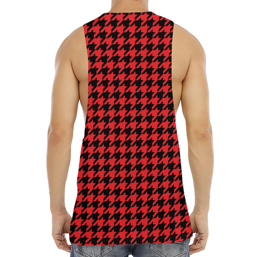 Red And Black Houndstooth Pattern Print Men's Muscle Tank Top