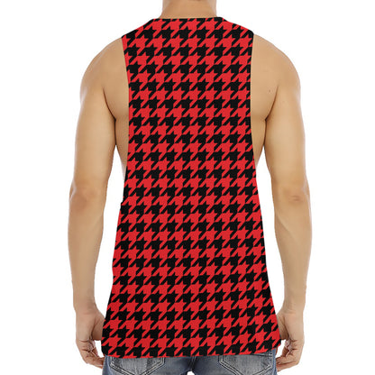 Red And Black Houndstooth Pattern Print Men's Muscle Tank Top