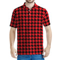 Red And Black Houndstooth Pattern Print Men's Polo Shirt