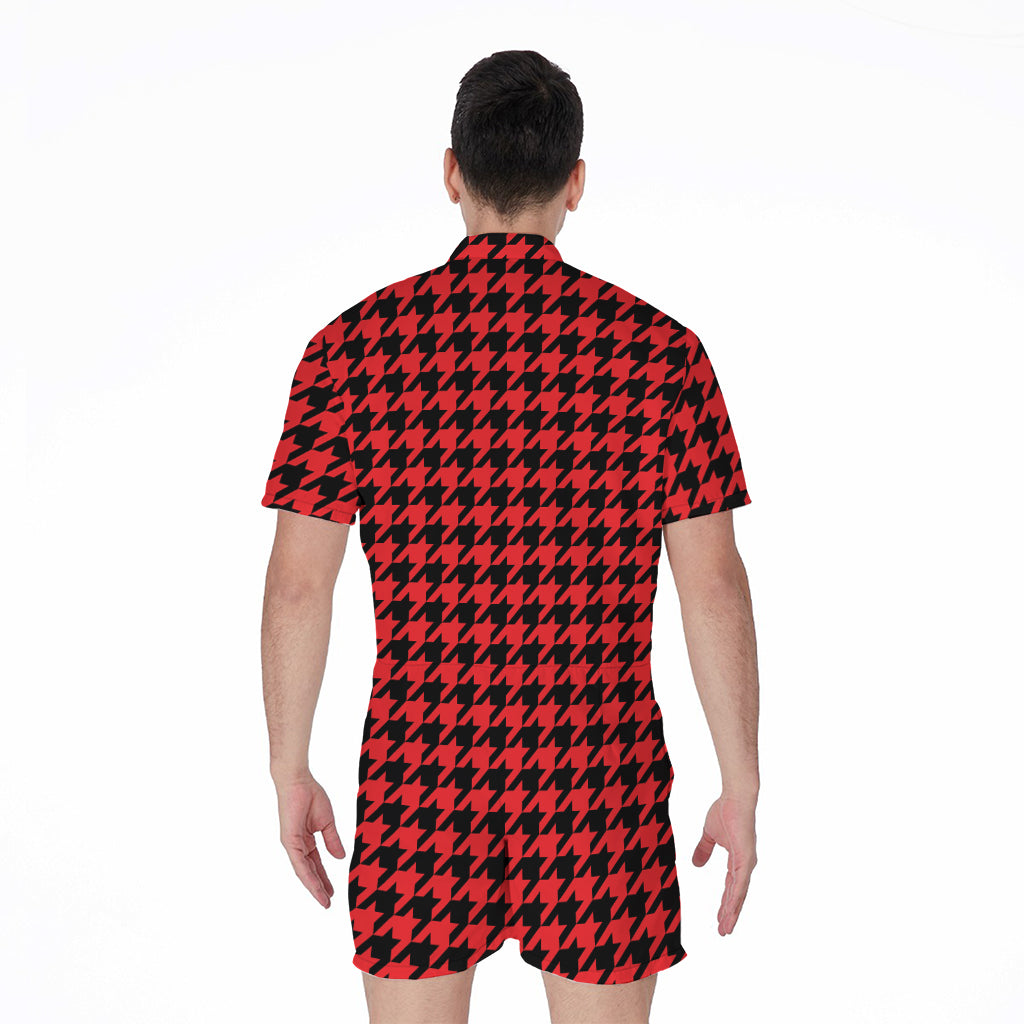 Red And Black Houndstooth Pattern Print Men's Rompers