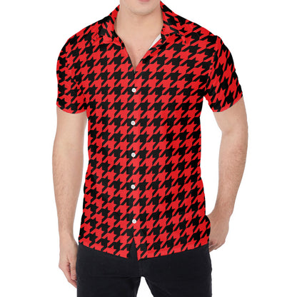 Red And Black Houndstooth Pattern Print Men's Shirt