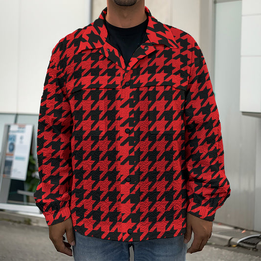 Red And Black Houndstooth Pattern Print Men's Shirt Jacket