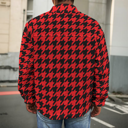 Red And Black Houndstooth Pattern Print Men's Shirt Jacket