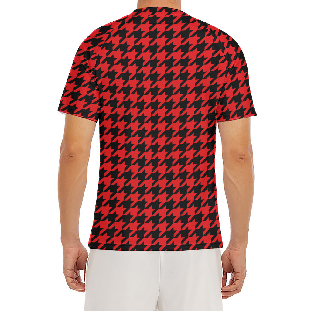 Red And Black Houndstooth Pattern Print Men's Short Sleeve Rash Guard