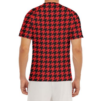 Red And Black Houndstooth Pattern Print Men's Short Sleeve Rash Guard