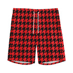 Red And Black Houndstooth Pattern Print Men's Sports Shorts