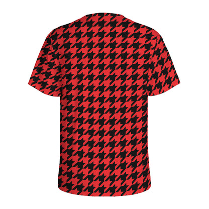 Red And Black Houndstooth Pattern Print Men's Sports T-Shirt