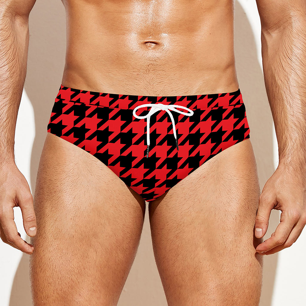 Red And Black Houndstooth Pattern Print Men's Swim Briefs