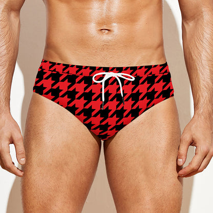 Red And Black Houndstooth Pattern Print Men's Swim Briefs