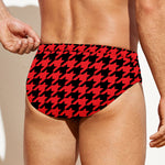 Red And Black Houndstooth Pattern Print Men's Swim Briefs