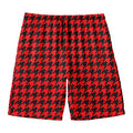 Red And Black Houndstooth Pattern Print Men's Swim Trunks