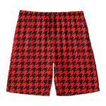 Red And Black Houndstooth Pattern Print Men's Swim Trunks