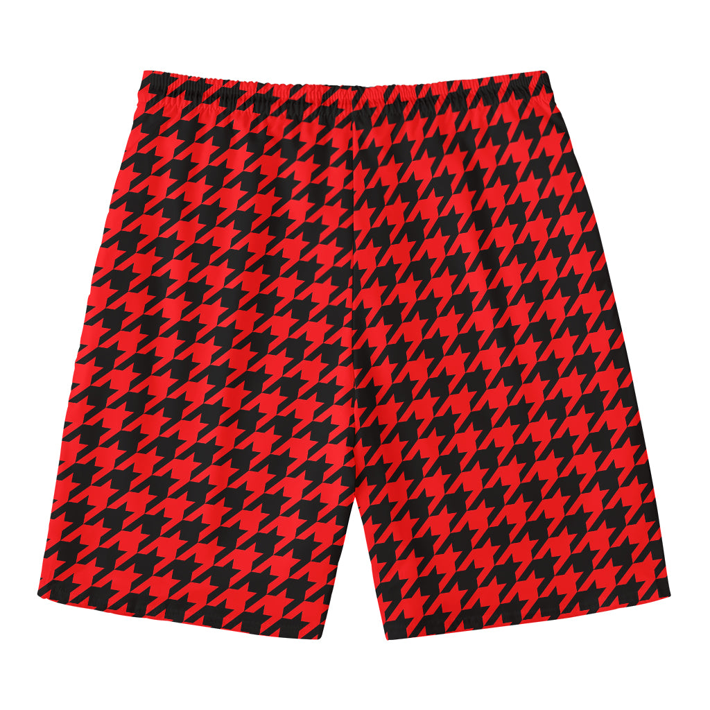 Red And Black Houndstooth Pattern Print Men's Swim Trunks