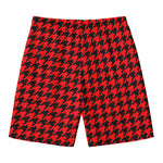 Red And Black Houndstooth Pattern Print Men's Swim Trunks