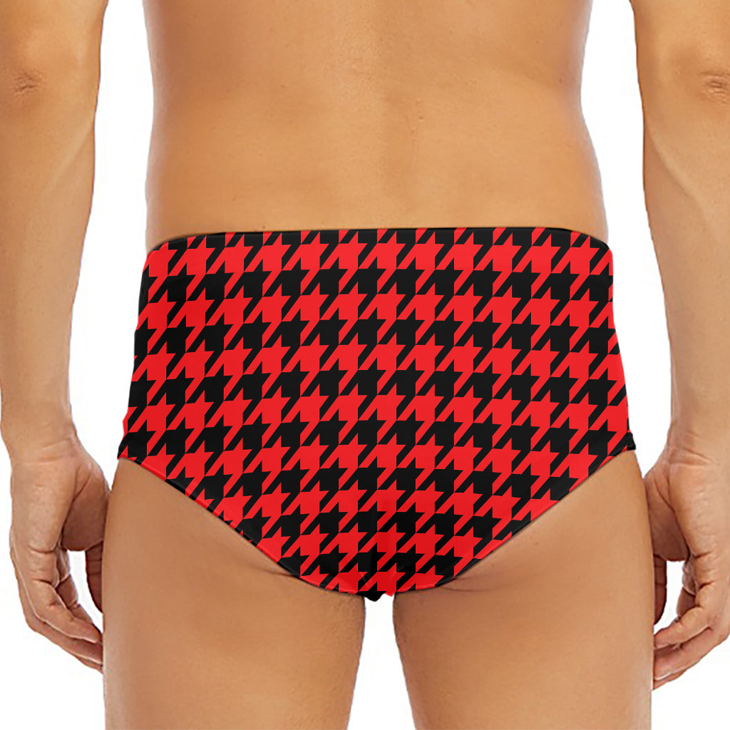 Red And Black Houndstooth Pattern Print Men's Triangle Swim Briefs