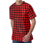 Red And Black Houndstooth Pattern Print Men's Velvet T-Shirt