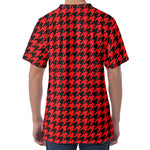 Red And Black Houndstooth Pattern Print Men's Velvet T-Shirt