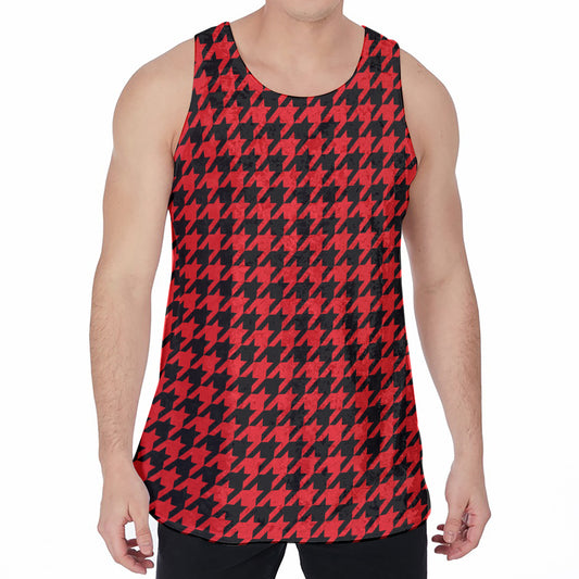 Red And Black Houndstooth Pattern Print Men's Velvet Tank Top