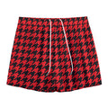 Red And Black Houndstooth Pattern Print Mesh Shorts