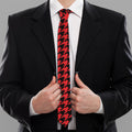 Red And Black Houndstooth Pattern Print Necktie