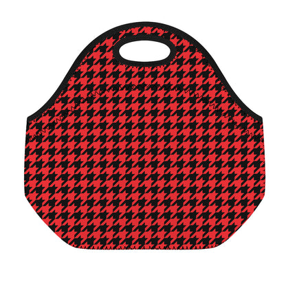 Red And Black Houndstooth Pattern Print Neoprene Lunch Bag
