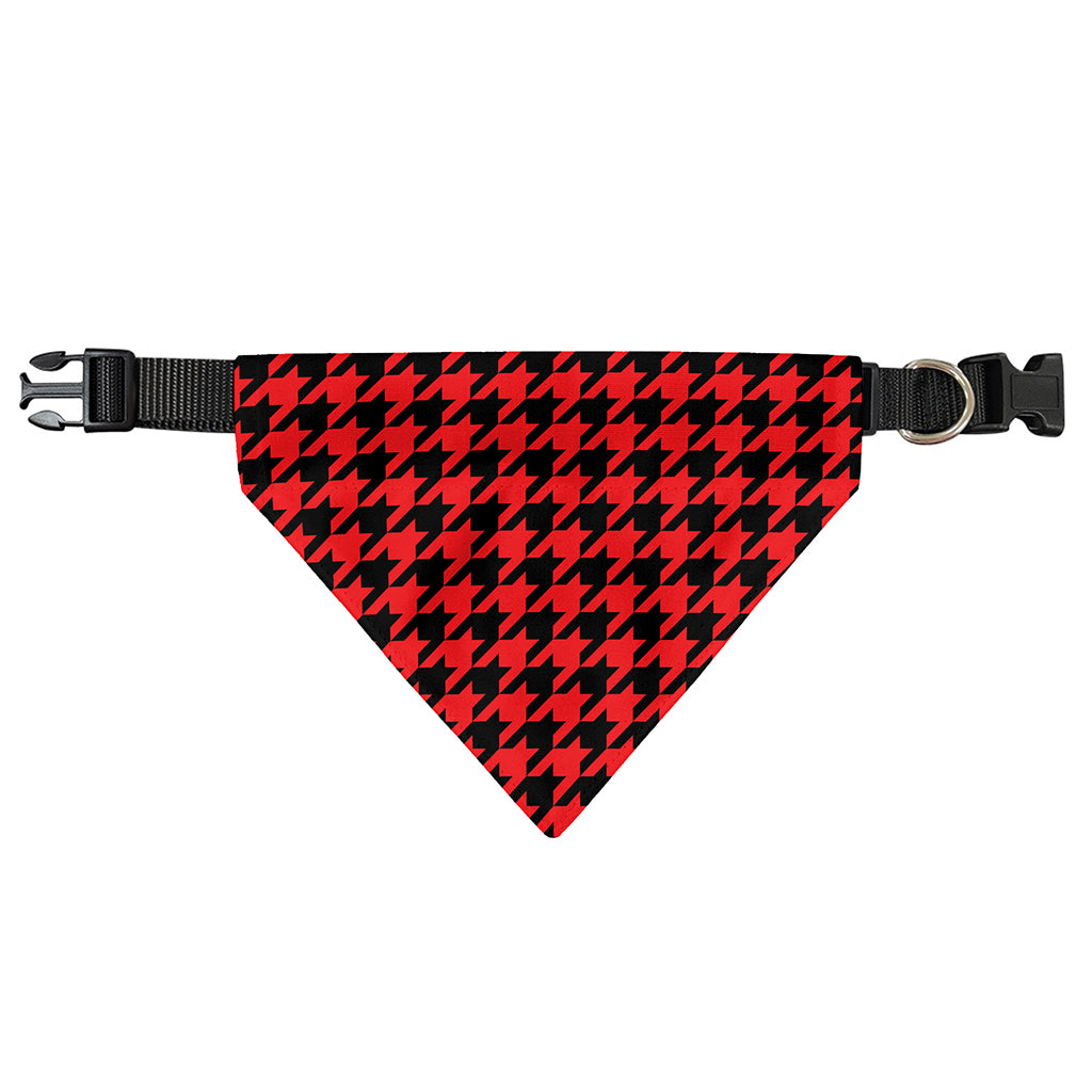 Red And Black Houndstooth Pattern Print Over The Collar Dog Bandana