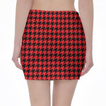Red And Black Houndstooth Pattern Print Pencil Mini Skirt