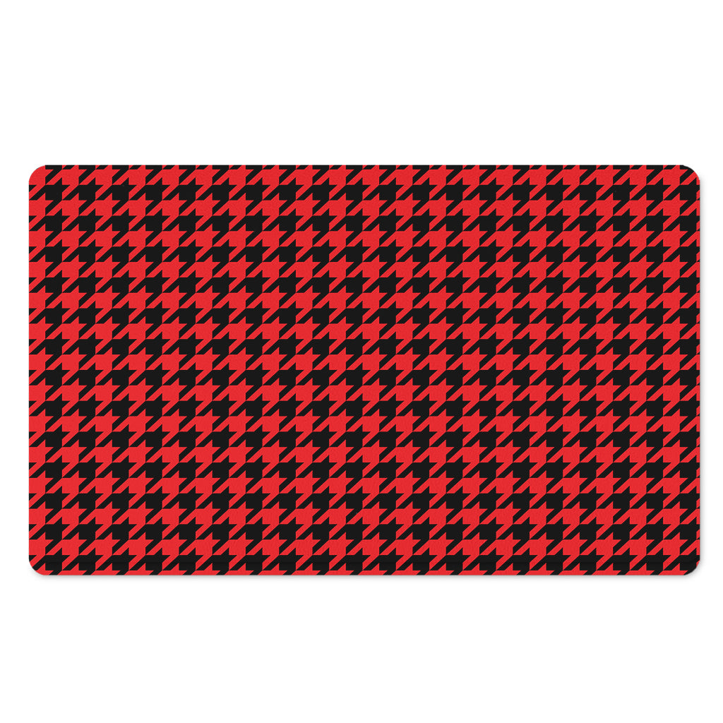 Red And Black Houndstooth Pattern Print Polyester Doormat