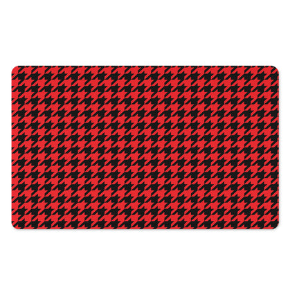 Red And Black Houndstooth Pattern Print Polyester Doormat