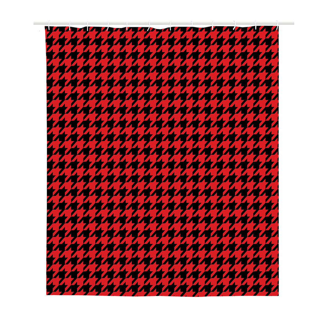 Red And Black Houndstooth Pattern Print Polyester Shower Curtain