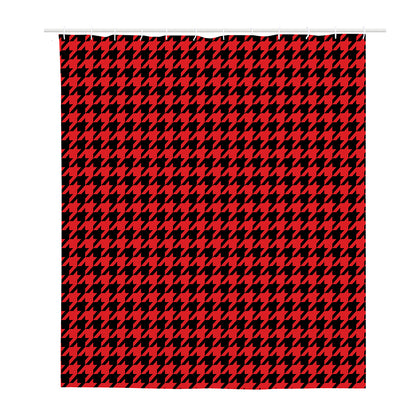 Red And Black Houndstooth Pattern Print Polyester Shower Curtain