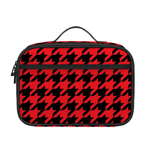 Red And Black Houndstooth Pattern Print Portable Lunch Bag