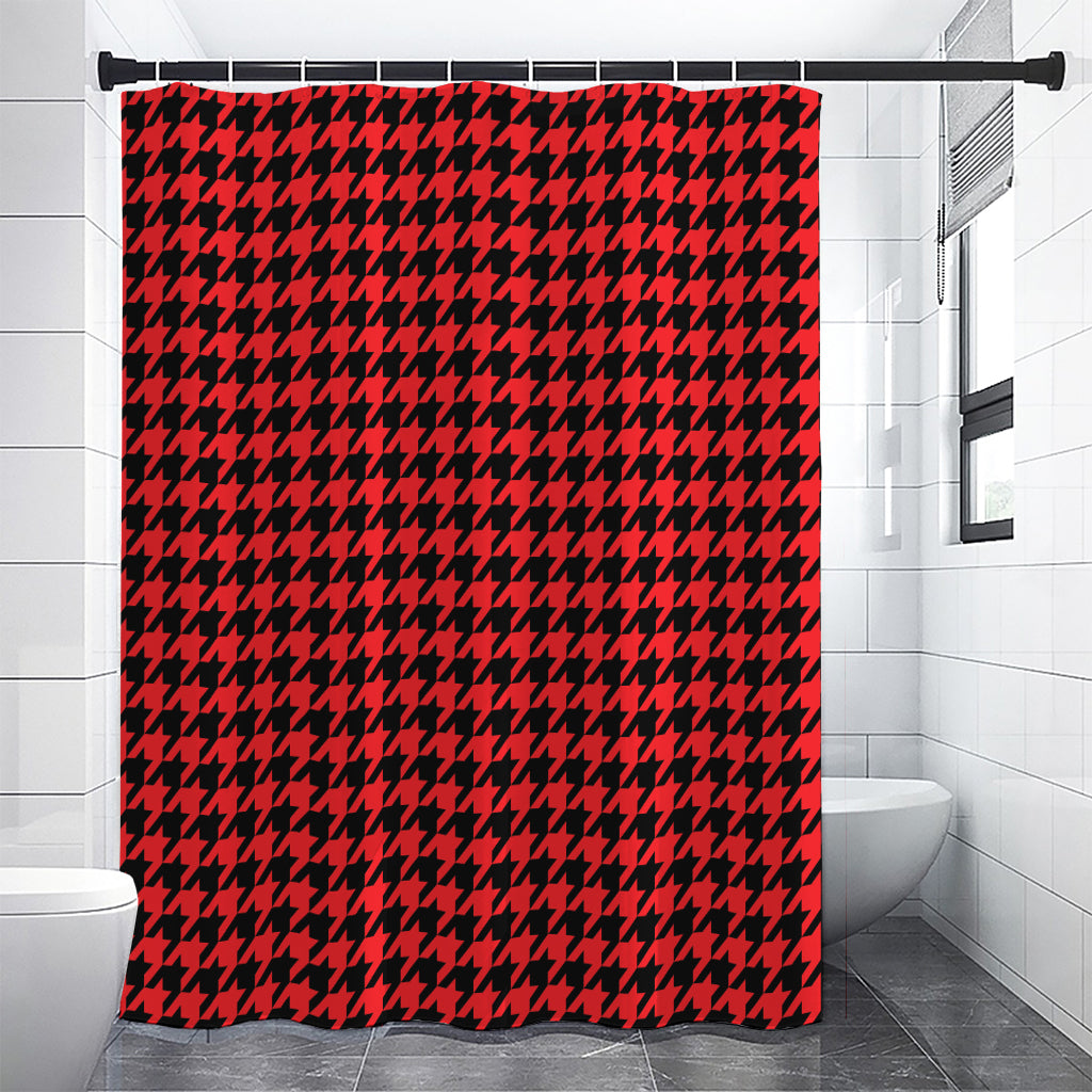 Red And Black Houndstooth Pattern Print Premium Shower Curtain