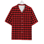 Red And Black Houndstooth Pattern Print Rayon Hawaiian Shirt