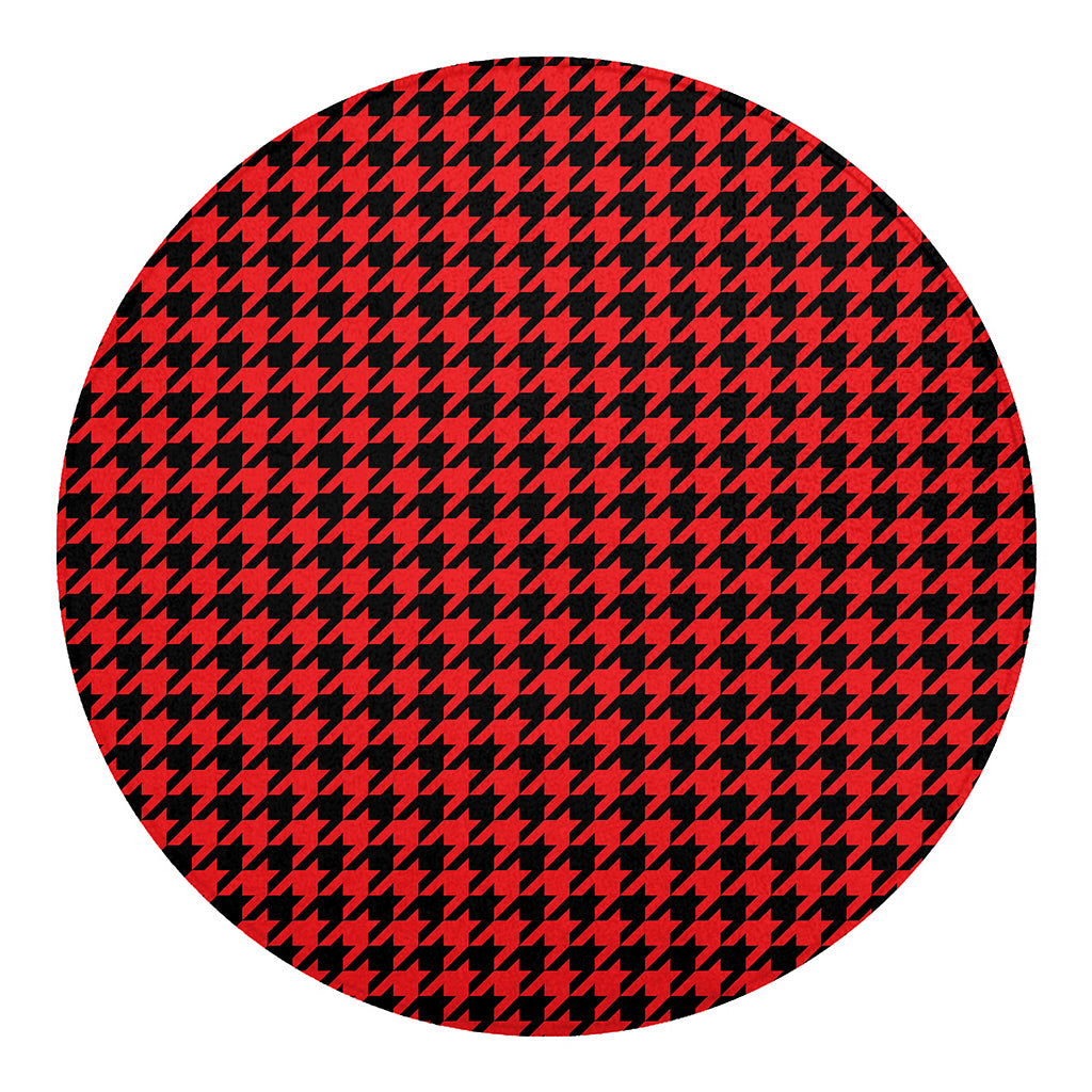 Red And Black Houndstooth Pattern Print Round Blanket