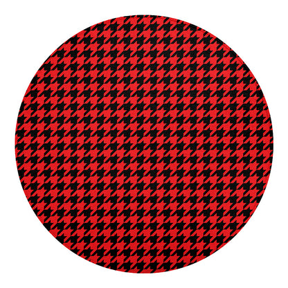 Red And Black Houndstooth Pattern Print Round Blanket