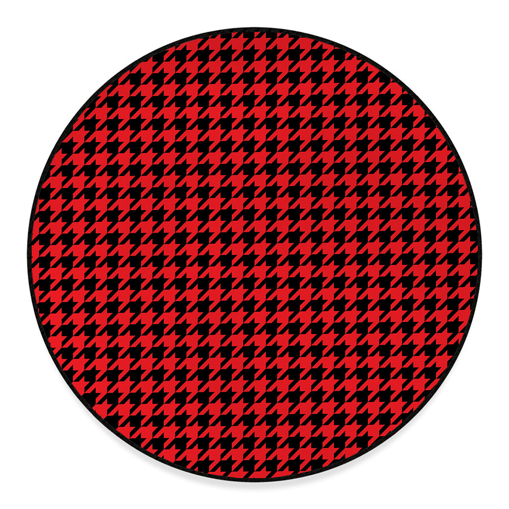Red And Black Houndstooth Pattern Print Round Floor Mat