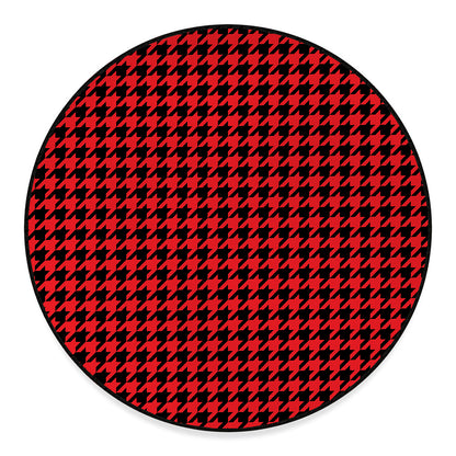 Red And Black Houndstooth Pattern Print Round Floor Mat