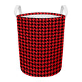 Red And Black Houndstooth Pattern Print Round Laundry Basket