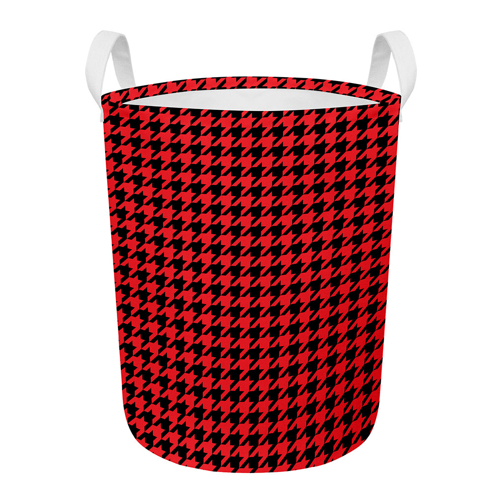 Red And Black Houndstooth Pattern Print Round Laundry Basket