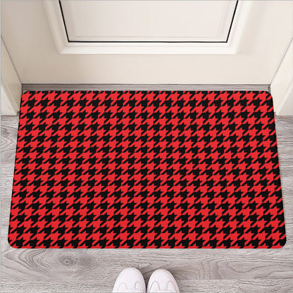 Red And Black Houndstooth Pattern Print Rubber Doormat